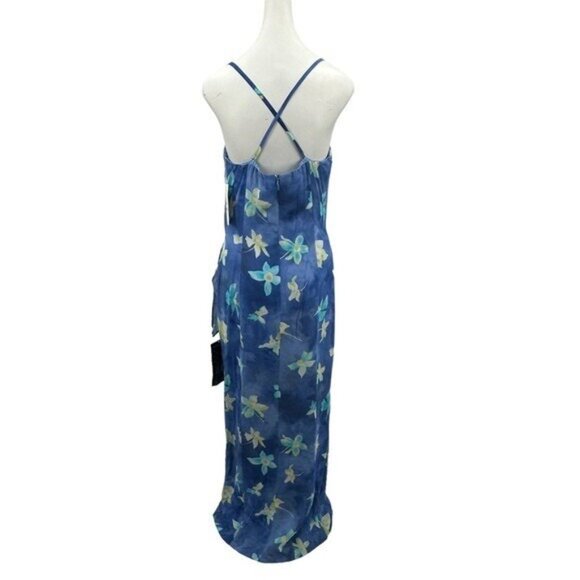 Vintage Hugo Buscati Victorias Secret 14 Wrap Sun Dress Maxi Floral Blue New - Picture 4 of 14
